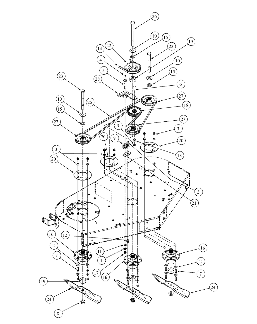 Fabricated Spindle Assembly Diagram and Parts List for HF1748 55AF3D4V150-WAM Cub Cadet Lawn Mower